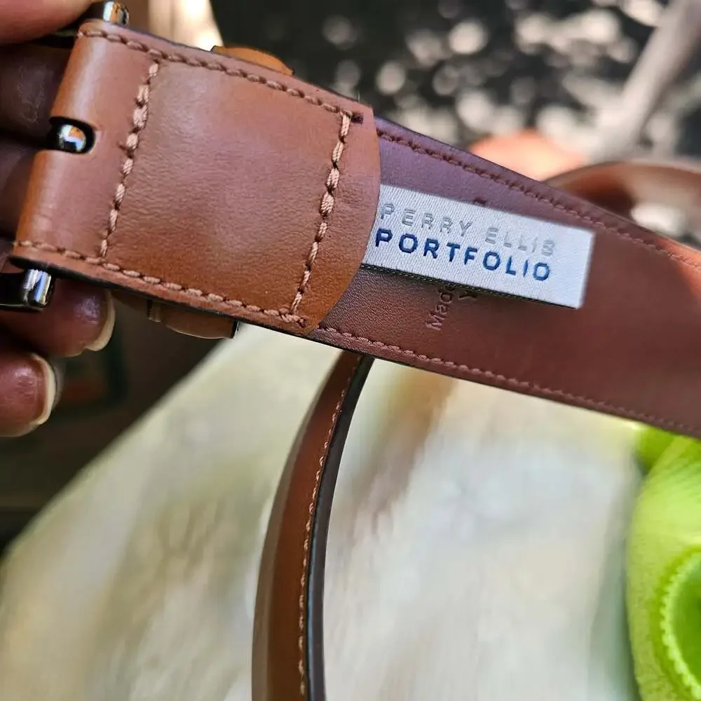 Perry Ellis Portfolio Men's Full Grain Cowhide Leather Belt Brown Size 36/90